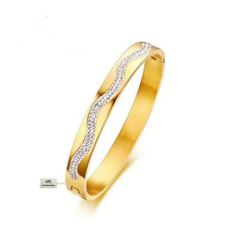 Модный новый золотой браслет 8 мм титановая сталь волнистый узор bracelet B 152G|bracelets