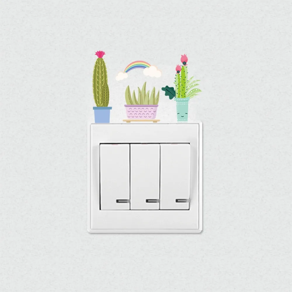 % new Vinyl Prickly pear Potted plant rainbow butterfly grass mushroom flower bee animal switch wall stickers Art poster | Дом и сад