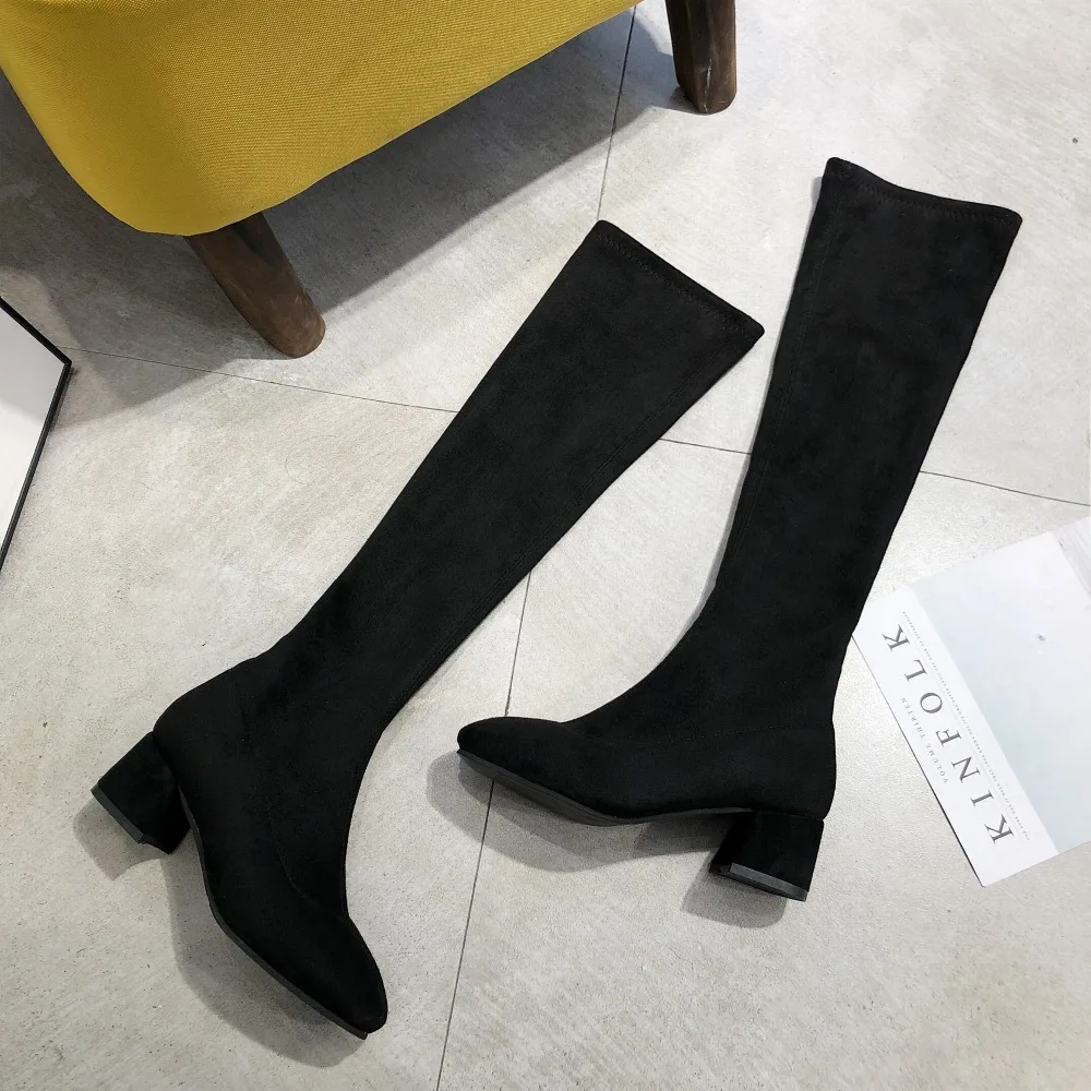 Size35-40 2018 Новый Для женщин ботфорты осень из флока однотонная женская обувь