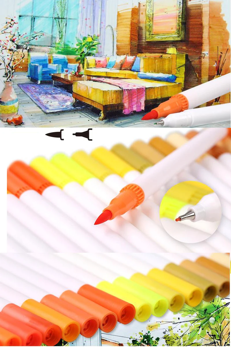 Ручки-маркеры с двумя наконечниками для кистей Tanmit 0,4 Fineliners& кисть, текстовыделитель, набор ручек из 100 для взрослых, книжка-раскраска для заметок