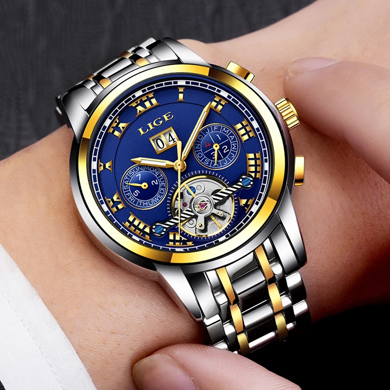 LIGE мужские часы Топ люксовый бренд бизнес автоматические механические из