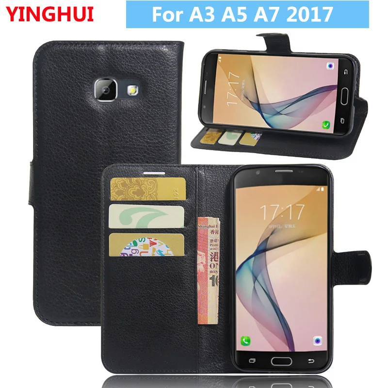 Кожаный чехол-книжка для samsung Galaxy A3 A320F A5 A520F A7 Чехол-книжка с отделениями для карт и подставкой