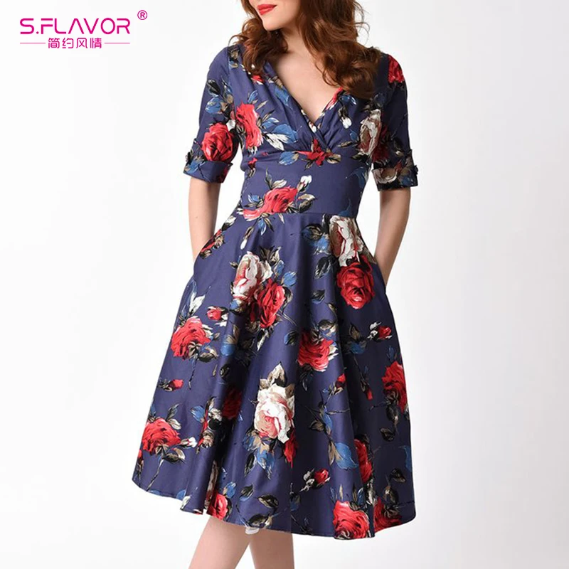 S. FLAVOR 2019 повседневное летнее вечернее платье с v образным вырезом элегантное