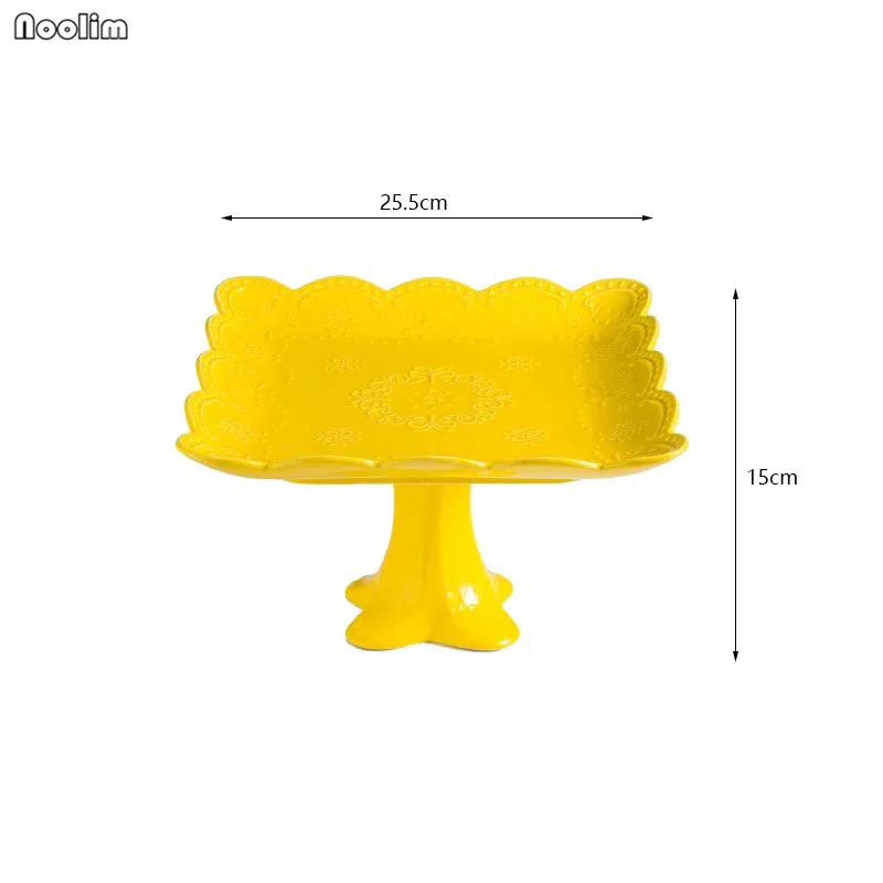 Bright Yellow Square Скандинавская подставка для тортов десертов, украшение стола, керамический десертный кондитерский поднос, Настольная полка для торта, полочка для закуска к чаю, стойка для свадебного декора - Цвет: Bright Yellow Square