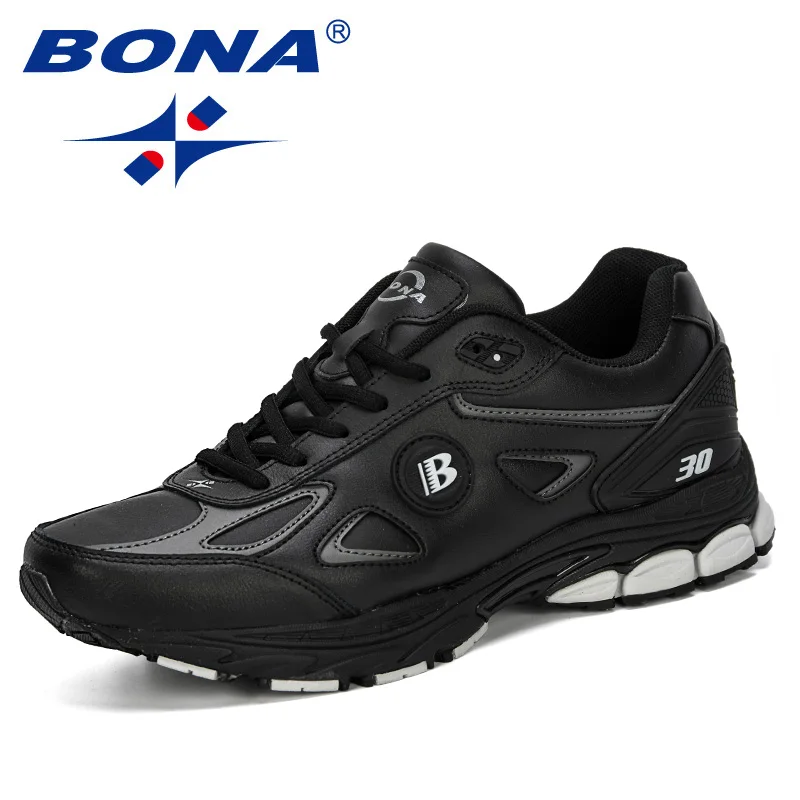 Black silver gray BONA/; мужские кроссовки для бега; уличные кроссовки; Homme Zapatos Corrientes Verano Chaussures De Course Pour Hommes; мужские трендовые кроссовки - Цвет: Black silver gray