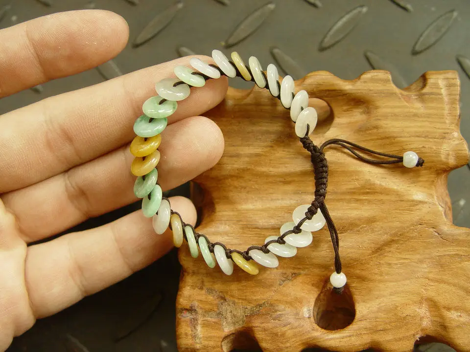 

Natural A Jade Jadeite Handmade multicolor Bead Beads Circle Bangle Bracel