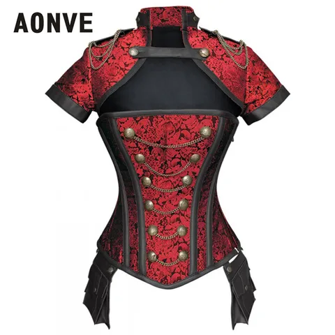 Женский винтажный корсет AONVE, черный, красный корсет в стиле стимпанк, готическая одежда для бурлеска, ретро лиф на шнуровке, Бюстье на молнии