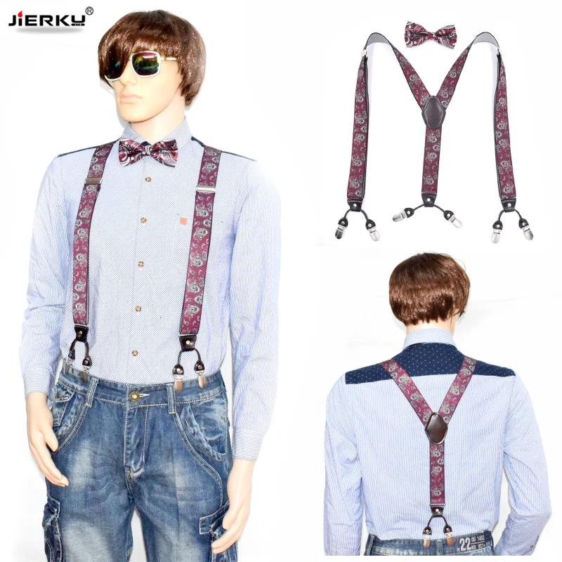 

JIERKU Suspenders with Bow Tie Man's Braces 6 Clips Suspensorio Fashion Trousers Strap Father/Husband's Gift 3.5*120cm