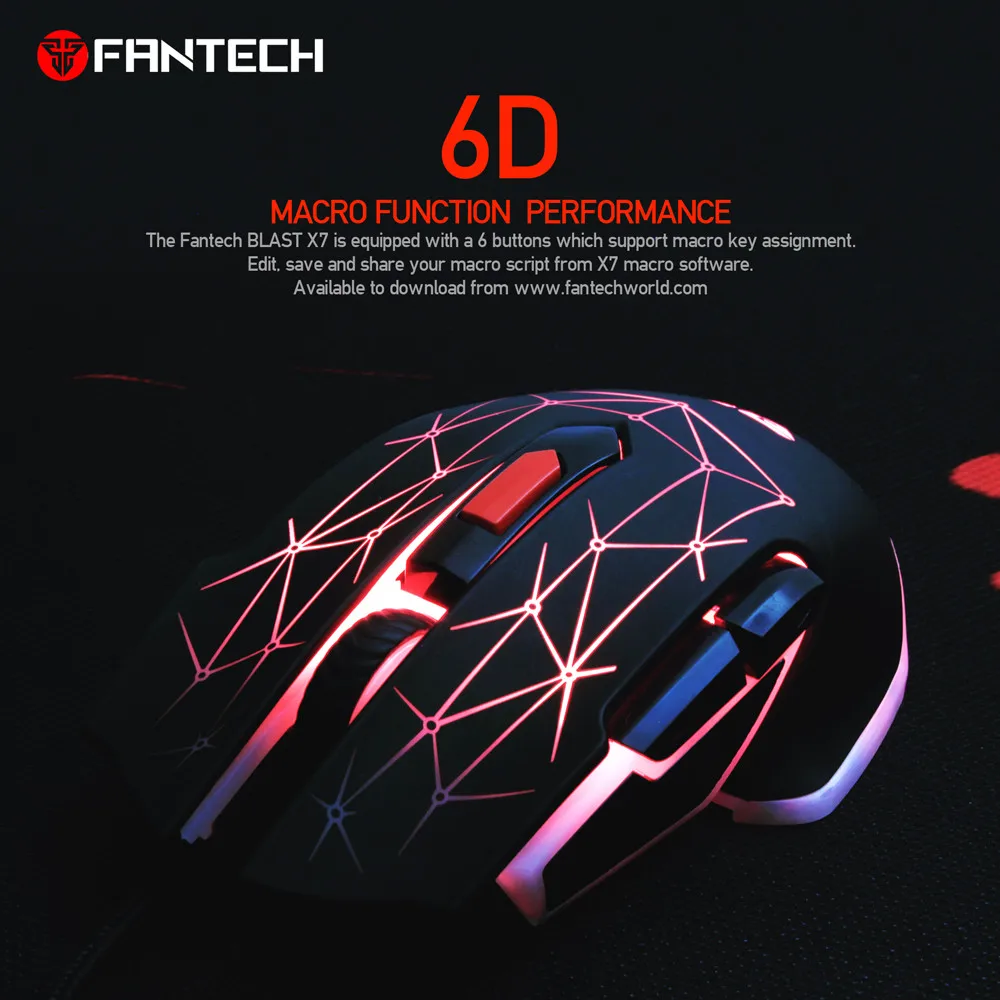 Fantech X7 Поддержка программного обеспечения Программирование USB проводной 6 кнопок оптическая игровая мышь светодиодный подсветка эргономичный дизайн