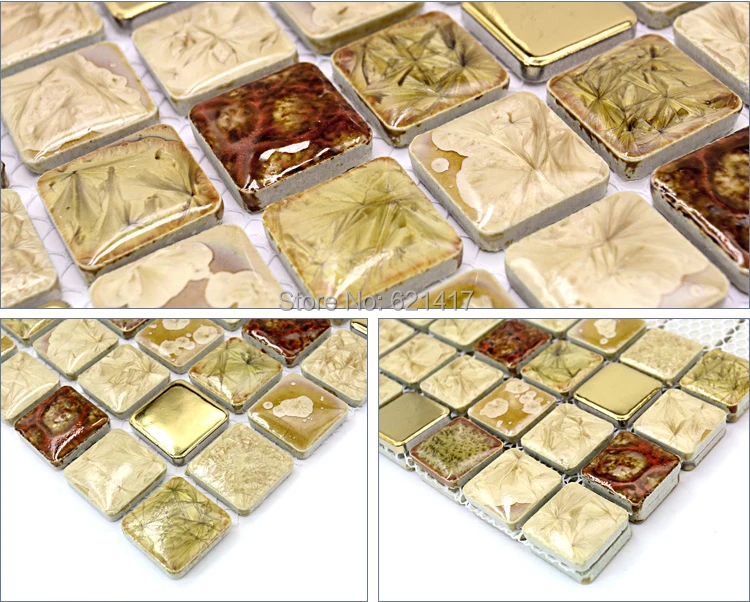 Желтая золотая хаки фарфоровая мозаика кухонная плитка Backsplash HL HMCM1009L напольная