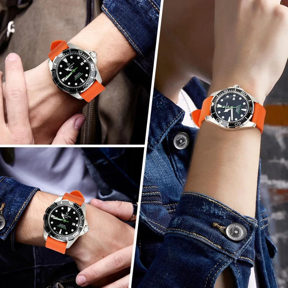 Ремешок MAIKES спортивный для часов Omega, резиновый оранжевый браслет для наручных часов с черной пряжкой, аксессуары для часов 20 мм 22 мм 24 мм (art.: 7a2ba70fb) - 7a2ba70fb