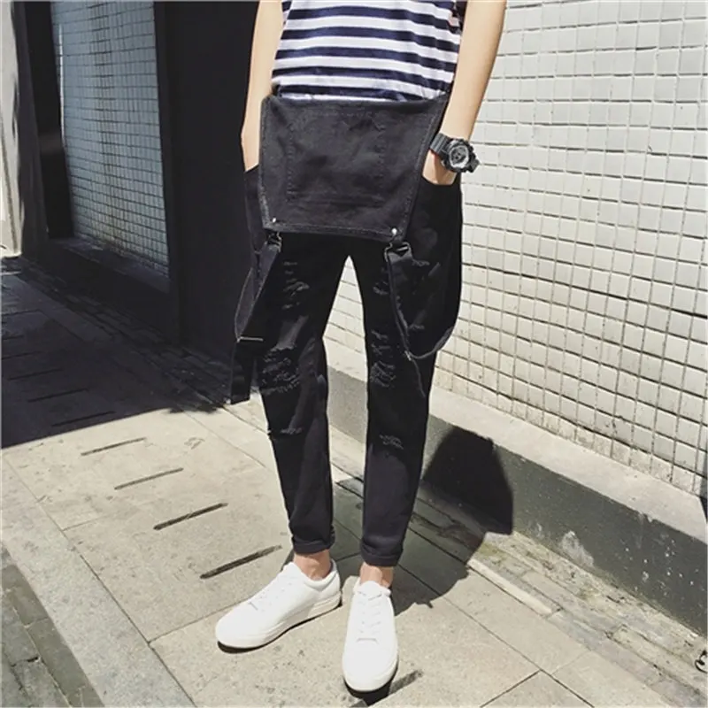 Весна Личность мужские Slim большой рваные комбинезон джинсовые комбинезоны