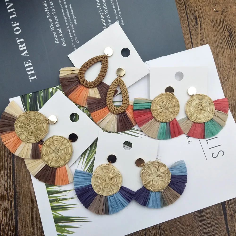 Женские плетеные серьги из ротанга длинные рафии ручная работа новинка 2019 |