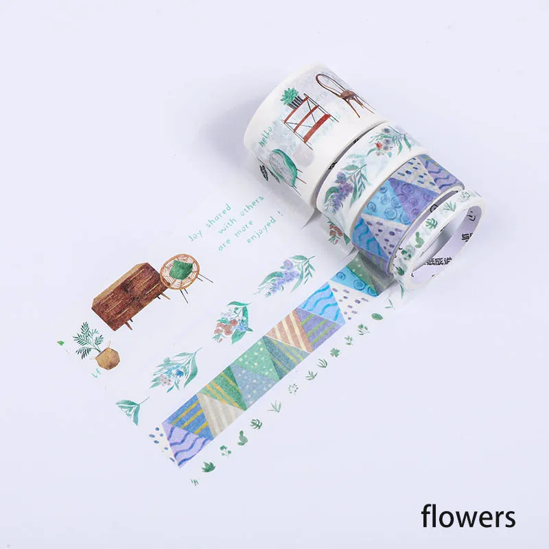 flowers 4 rolls / set of cartoon style tapes masking tape decoration stickers diary stationery paper labels school supplies - Цвет: flowers