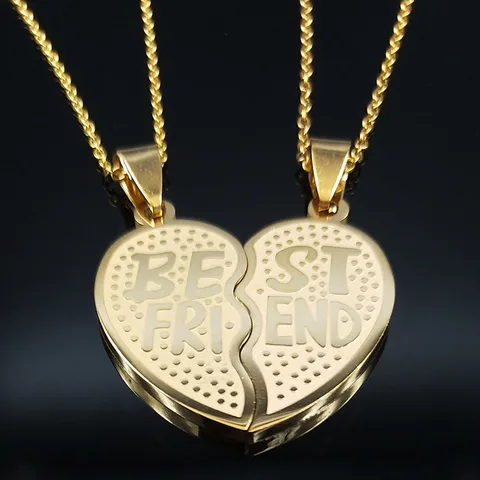2 PCS Heart Best Friend Stainless Steel Necklace for Women Men Gold/Silver Color Friendship Chain BFF Jewelry cadenas mujer N721