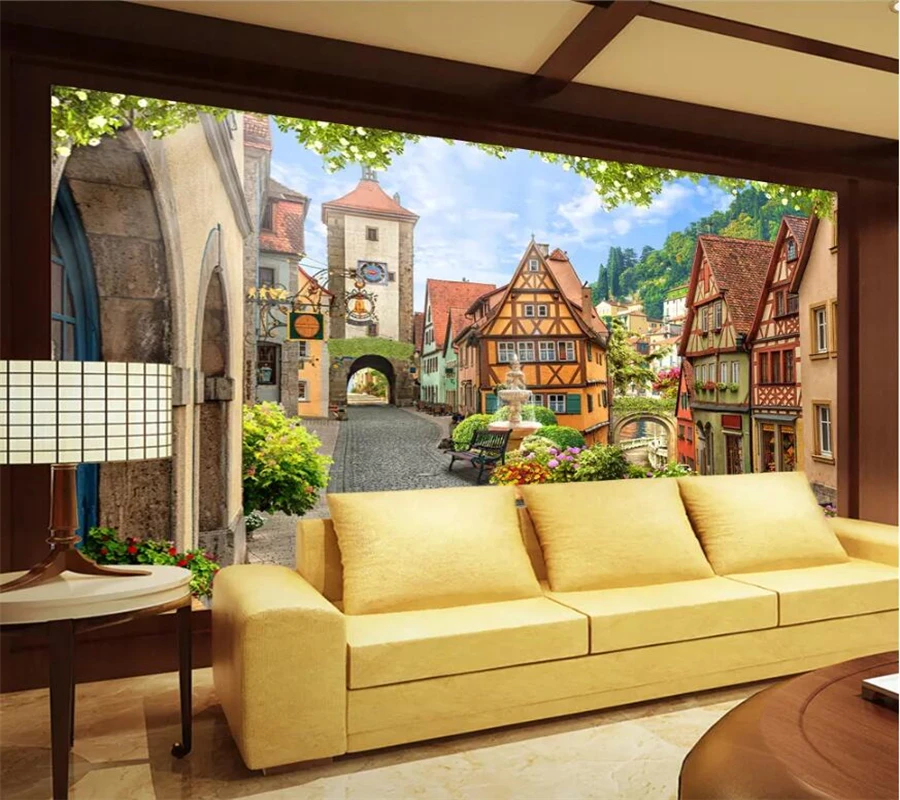Пользовательские обои 3d papel де parede фото фрески итальянский город улица пейзаж