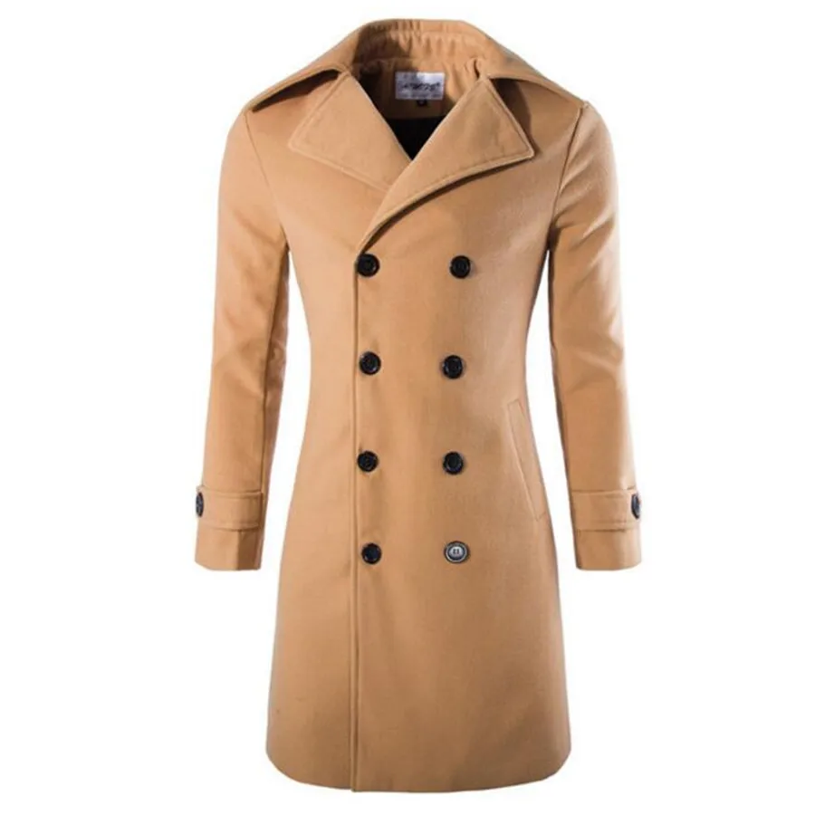 

New men's coat wool long double-breasted coat