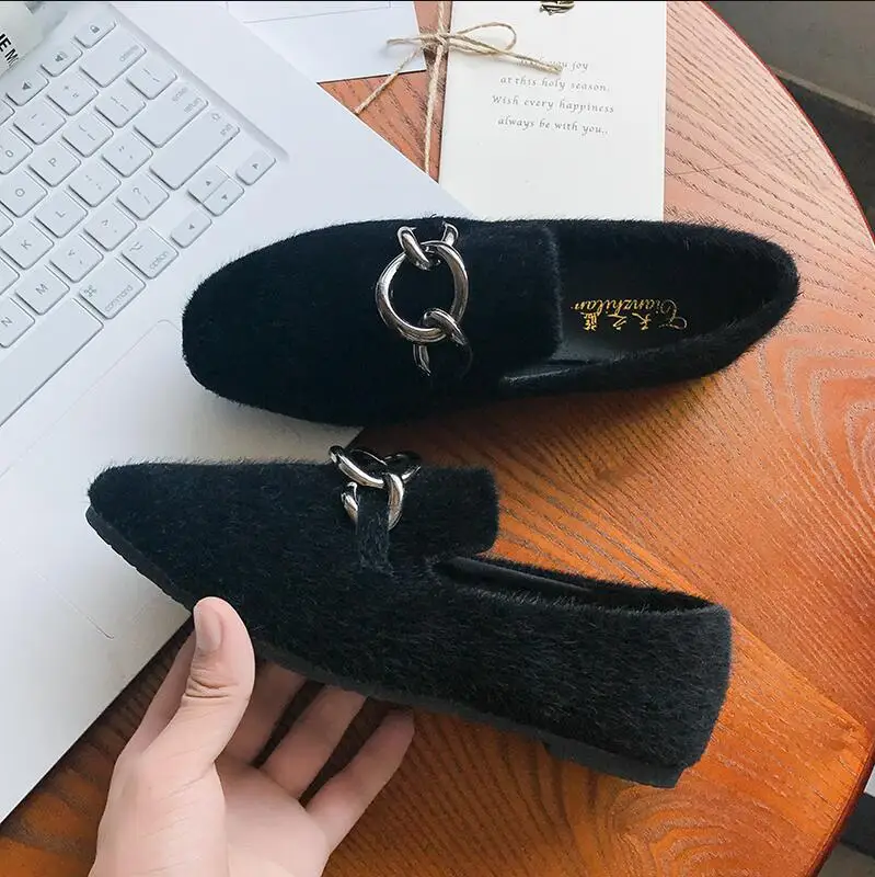 0 Плюшевые Повседневная обувь женские зимние 2018 Новый ленивый Обувь в горошек