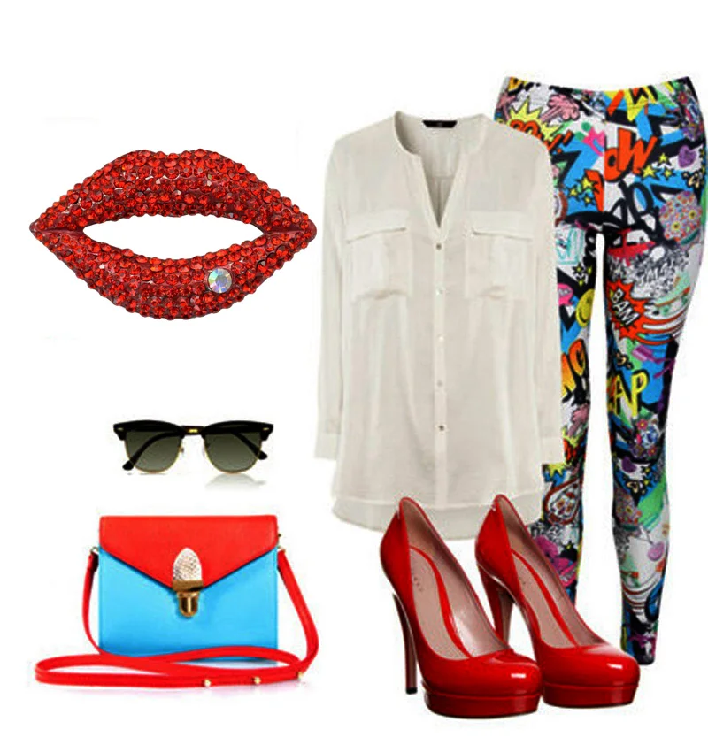 Сексуальная Брошь Стразы с красными губами булавка для женской одежды модные