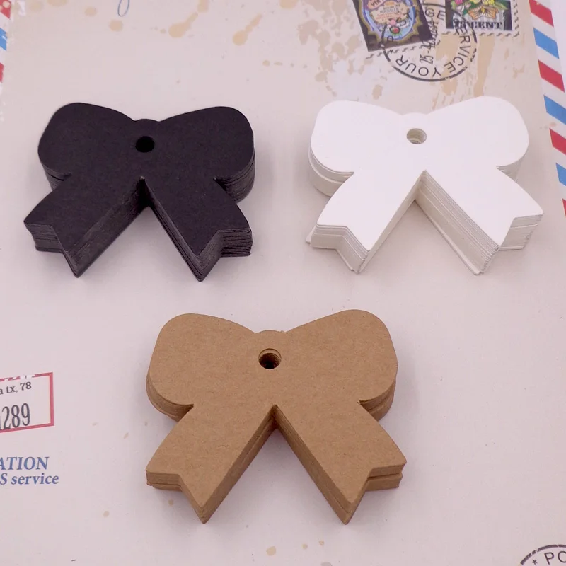 50pcs Bowknot Kraft Paper Tag Hand Made Gift Cards DIY Price Label for Wedding Birthday Party 4.7x5.7cm | Дом и сад