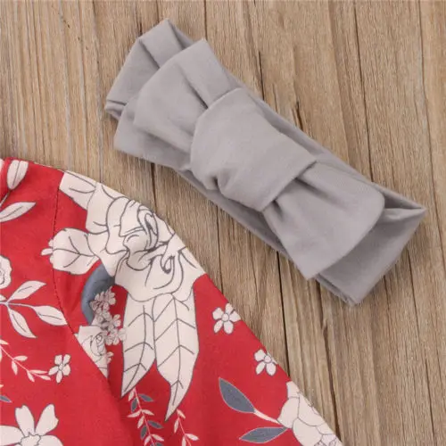 Детское платье с цветочным рисунком для маленьких девочек боди повязка на голову