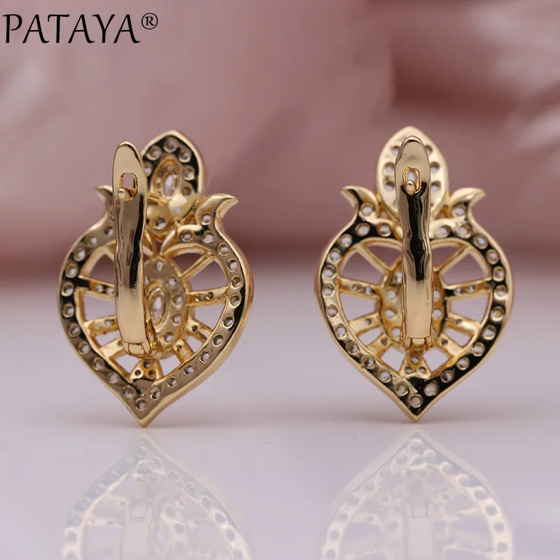 PATAYA New Wedding Luxury Hollow Dangle Earrings 585 Rose Gold Horse Eye White Natural Zircon Women Lovely Cute Fashion Jewelry | Украшения