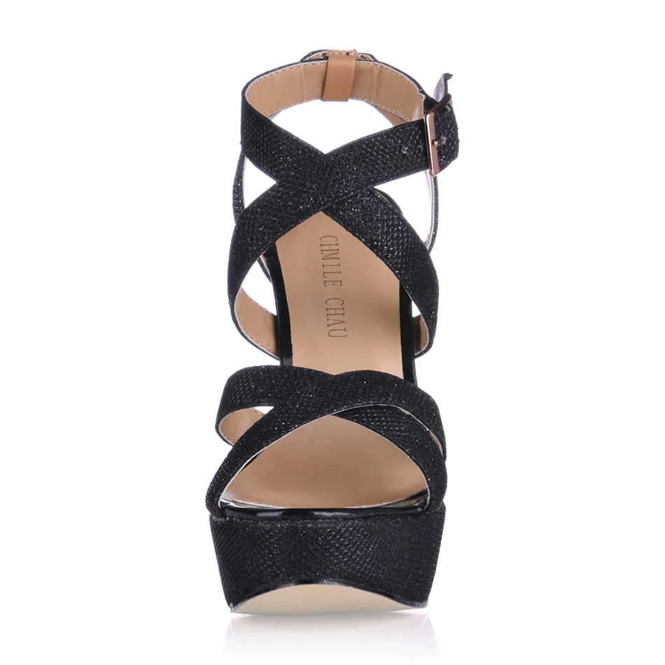 CHMILE CHAU Glitter Nice Sexy Party Shoes Women Stiletto High Heels Ankle Strap Platform Ladies Sandal Zapatos Mujer 3463SL A4|ladies sandals|sandals