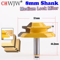 1pc 8mm shank medium lock miter router bit 45 degree 34 stock woodworking milling cuttermilling tools carbide end mill