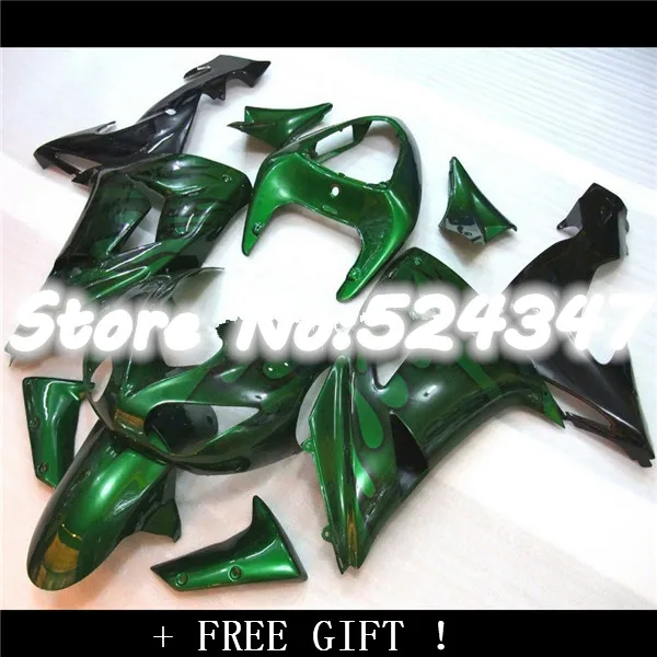 Комплект обтекателей Fei Free Shipp для KAWASAKI ZX 10R 06 07 ZX10R 2006 2007 зеленое пламя|fairing kit|zx