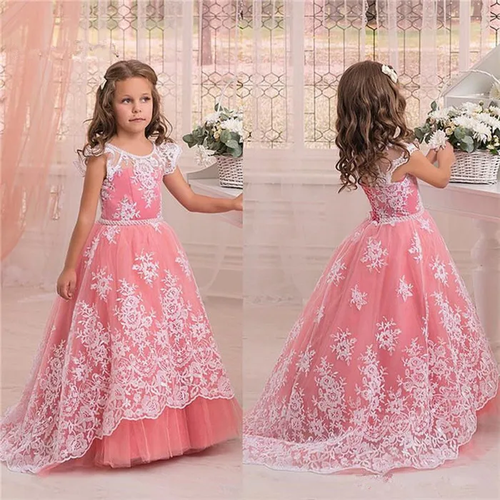 Новинка для девочек в цветочек платья свадьбы и кружевной пояс с жемчугом пол