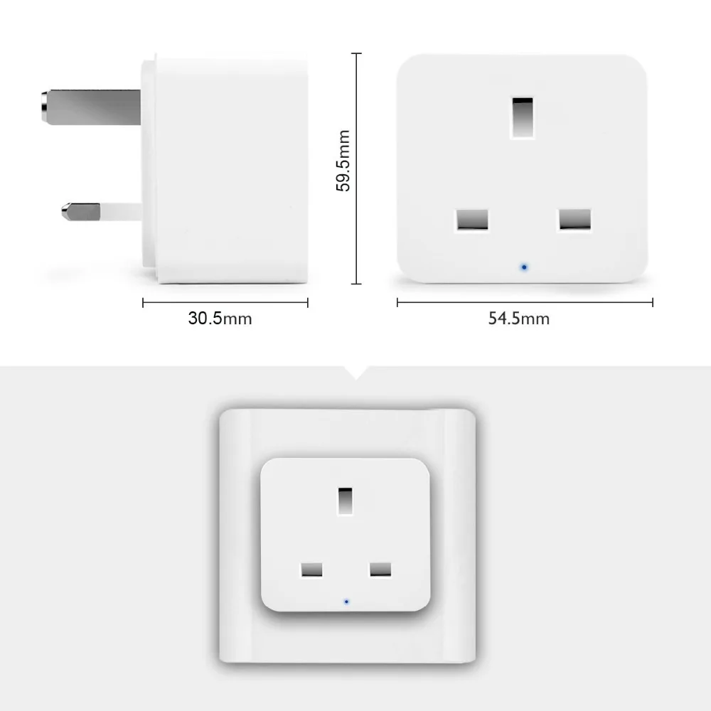 Умная розетка с британской вилкой, Wi-Fi, розетка с таймером, 16А, контроль энергопотребления, голосовое управление, работа с Alexa и Google IFTTT