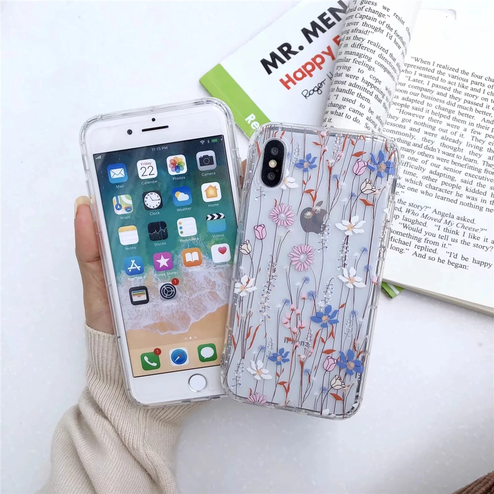 Прозрачный 3D Цветочный анти-осенний воздушный чехол для телефона iPhone 6 S 7 8 Plus XS Max