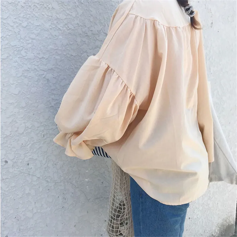 Summer Women Shirts 2018 Korean Fashion Chic Green Black Tops Loose Sunscreen Female Sweet Puff Sleeve Slim Blouse | Женская одежда