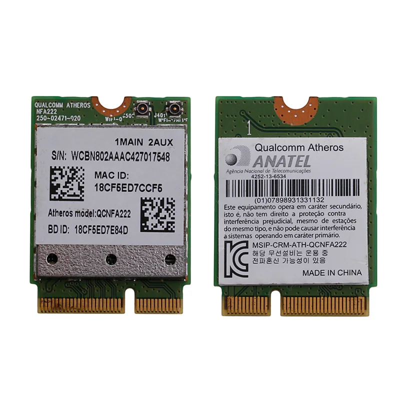 802.11n a/b/g/n QCNFA222 2 4/Wi Fi 5 ГГц Wi Bluetooth PCIe половинной высоты для всех телефонов мини