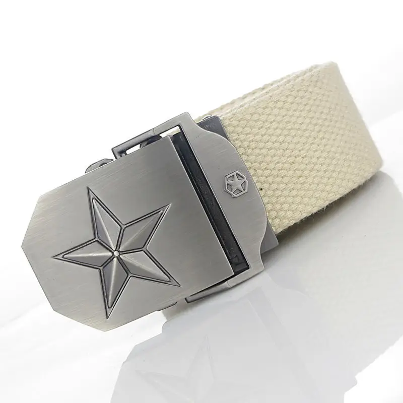 Beige BOKADIAO мужской и женский военный брезентовый ремень роскошный 3D звезда металлический пояс с пряжкой для джинсов армейские тактические ремни для мужчин ремень мужской - Цвет: Beige
