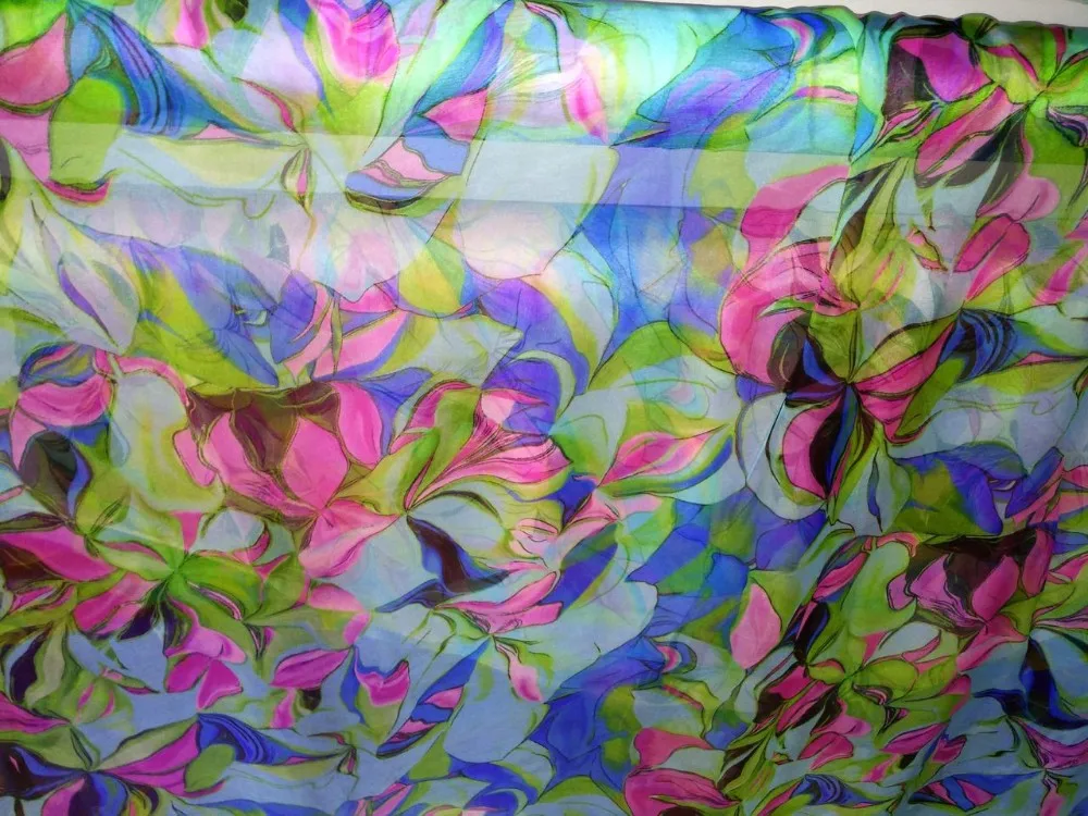 

Telas New Blue White Flowers Printed Chiffon Fabric For Sewing Woven Material For Curtain Textile Tulle Dress 100% Silk Fabric
