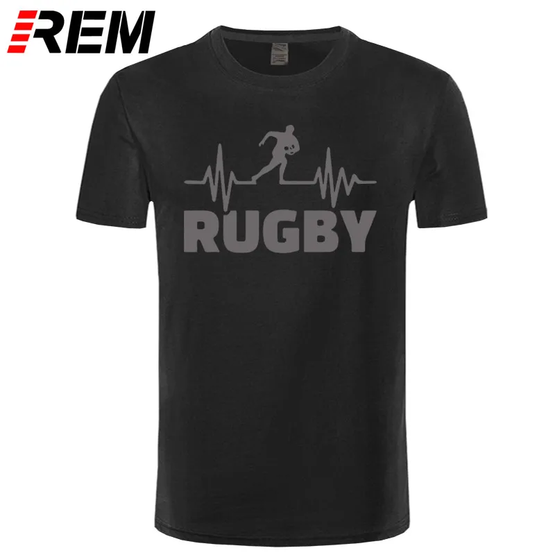 Heartbeat Of Rugbying, футболки для мужчин, летняя мода, короткий рукав, футболка, хлопок, Забавный принт, топы, спортивные мужские футболки - Цвет: black gray