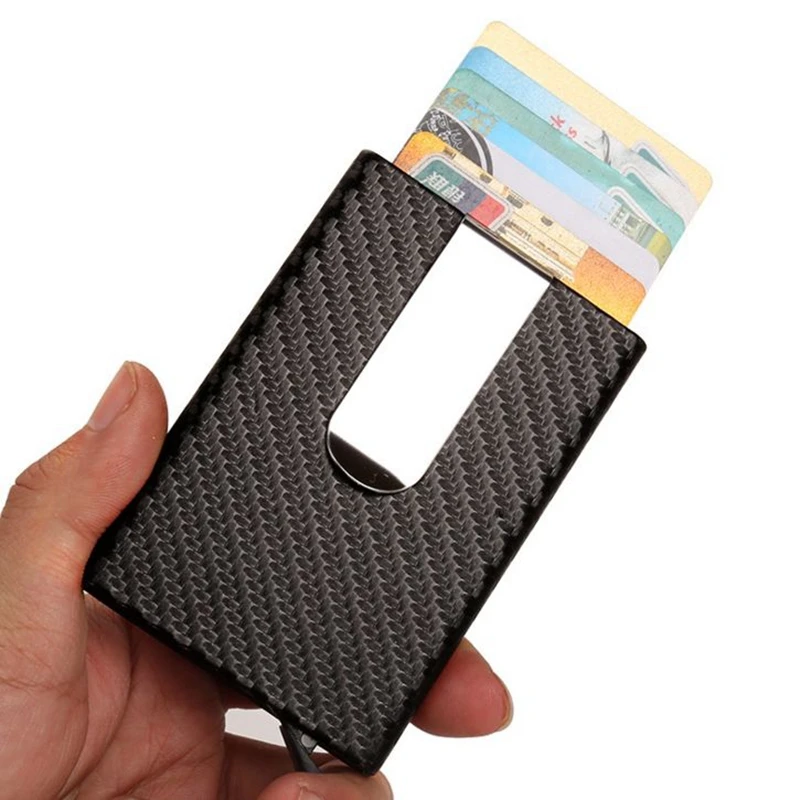 Алюминиевый кошелек RFID для бизнеса Автоматический чехол карт карбоновое волокно