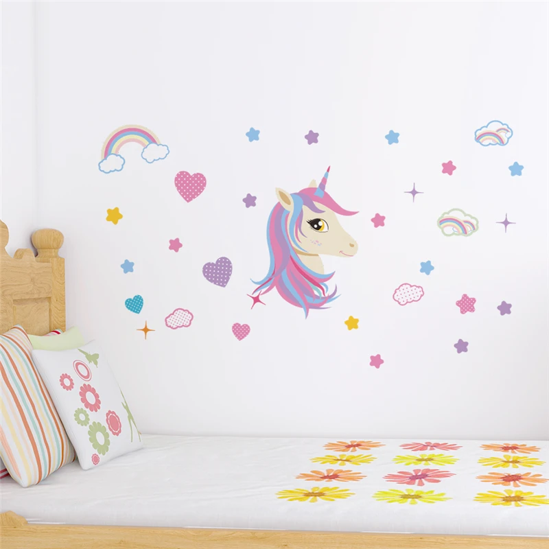 

cartoon unicorn rainbow cloud star wall stickers bedroom nursery home decoration 45*60cm wall decals pvc mural art diy poster