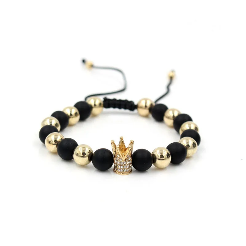 

PINIYA New Trendy Handmade Brand Men's Crown Charm Bracelet Jewelry Braided Strand Woven Macrame Bead Bracelets for Men Women