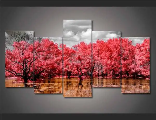 Hd Печатный красный болотный 5 шт Картина Настенная художественная комната Декор