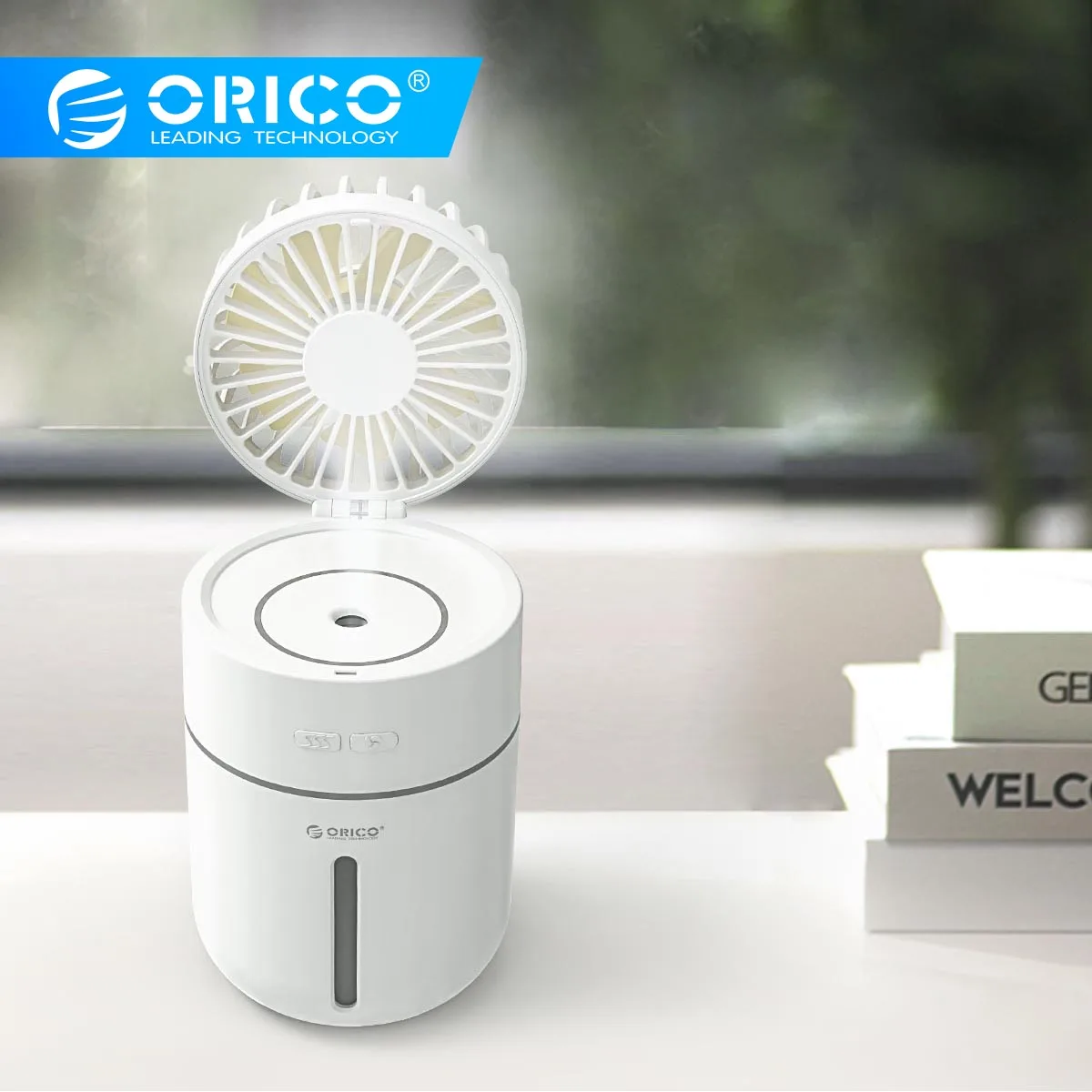 ORICO Портативный мини USB Перезаряжаемый увлажнитель воздуха с увлажнителем светодиодный светильник Настольный вентилятор с аккумулятором 2000 мАч для дома и офиса