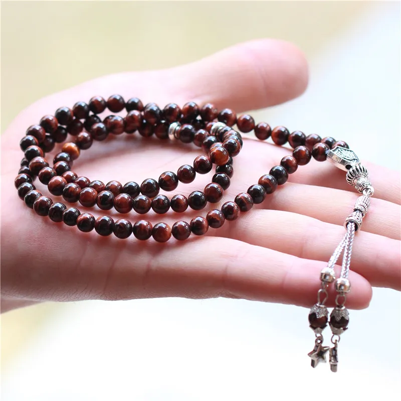 LOSHEREN islam Tasbih натуральный камень тигровый глаз бисерные браслеты на руку Misbaha мусульманские четки 99 подарки ювелирные изделия для Рамадана - Окраска металла: Покрытие антикварным серебром