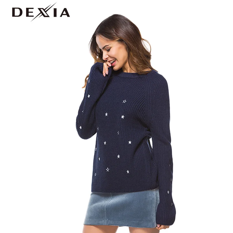 DEXIA Сезон Зима рисунок в звездочку свитер с цветочной вышивкой и Для женщин