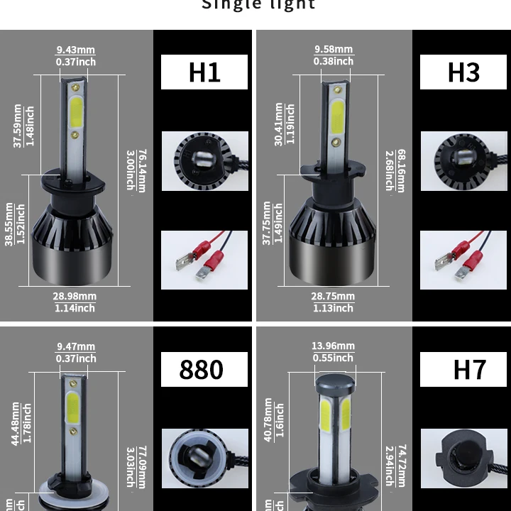 Комплект из 2 предметов, мини H7 H11 светодиодный 12V светодиодные лампы для Авто Canbus H4 H1 H3 D2S H8 9005 HB4 9006 880 H16 9012 H13(Подол короче спереди и длиннее сзади) Луч COB 6000K Автомобильные светодиодные лампы Voiture