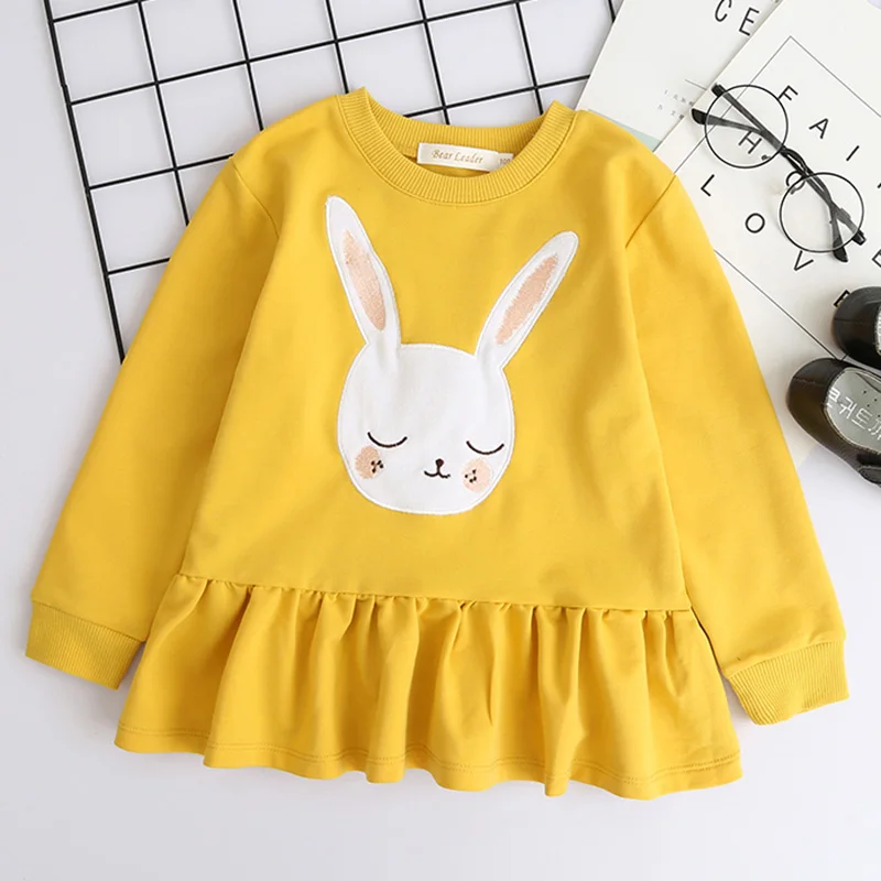 yellow az1714k Bear leader/платье для девочек; Новинка г.; Весенняя Повседневная стильная детская одежда с длинными рукавами; Одежда для девочек с нашивками белого кролика - Цвет: yellow az1714k