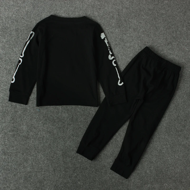 Rorychen New Brand Fashion Clothes 2017 Kids Children's Long Sleeves+Pants 2pcs Set Black Skeleton Printed Overalls For Boys |
