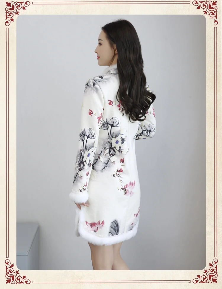 Утолщенное бархатное платье qipao из овечьей шерсти и в китайском национальном