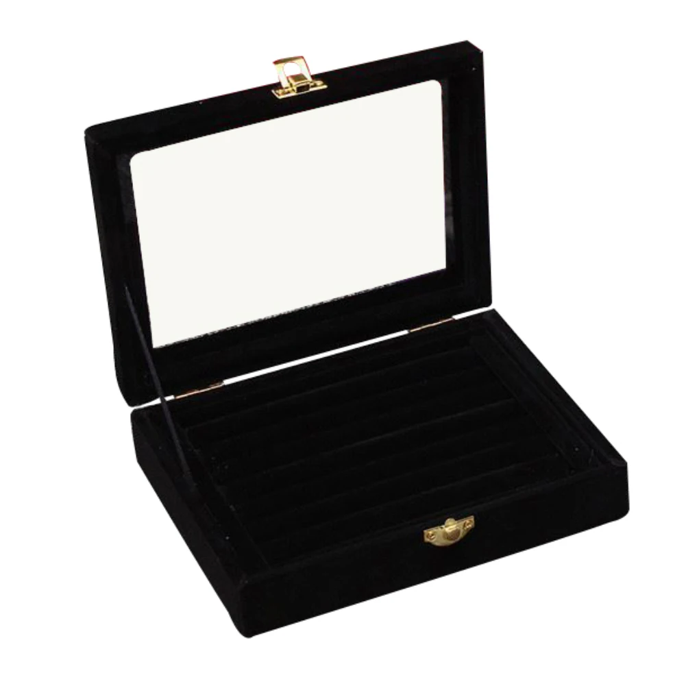 Velvet Rings Stud Earrings Jewelry Display Tray Storage Box with Glass Lid trendy | Украшения и аксессуары