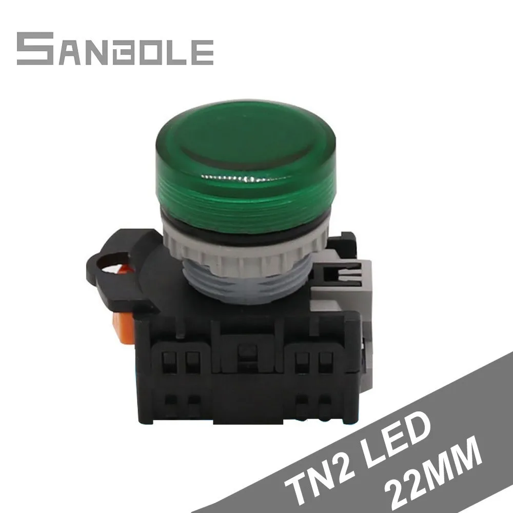 

TN2 Signal Lamp LED Indicator Light 24V/220V Open Hole 22MM Electrical Circular Round Flat Head Green Button